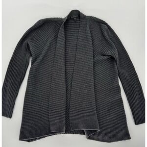 Eileen Fisher Merino Wool Ribbed Cardigan Petite Small Draped Open Front Gray